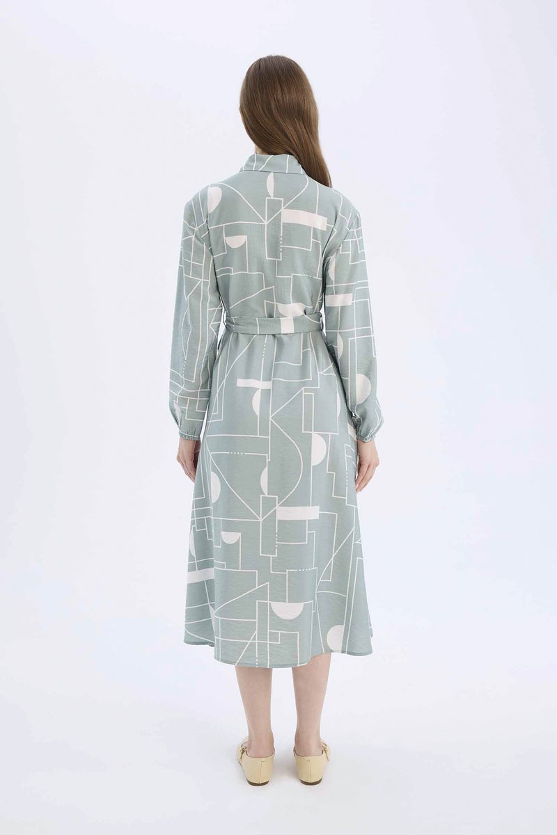 ديفاكتو فستان ميدي كم طويل بياقة قميص وحزام - Image 5